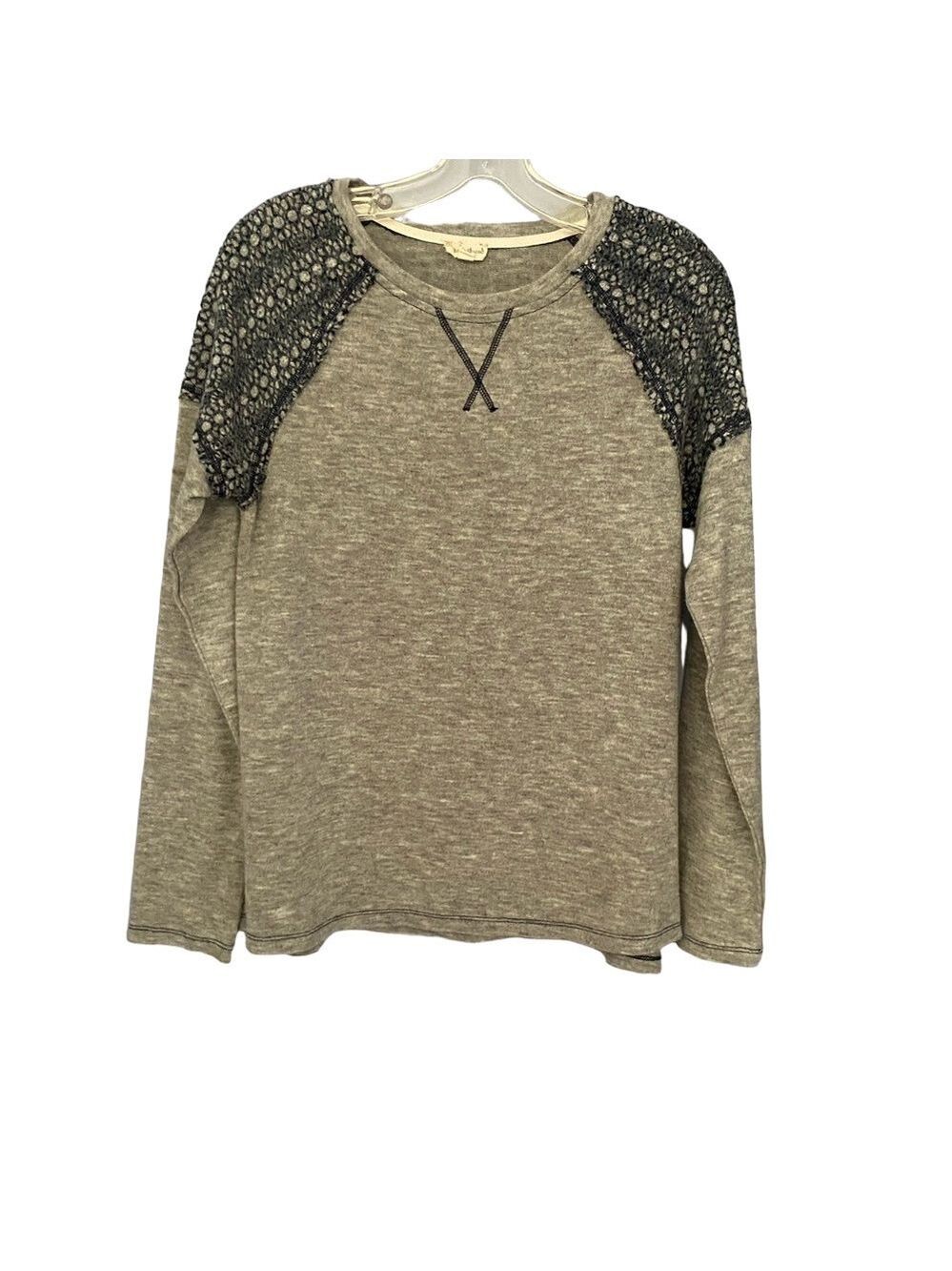 Hem & Thread Gray Lace Detail Top Boho Chic Long Sleeve Knit Women’s S